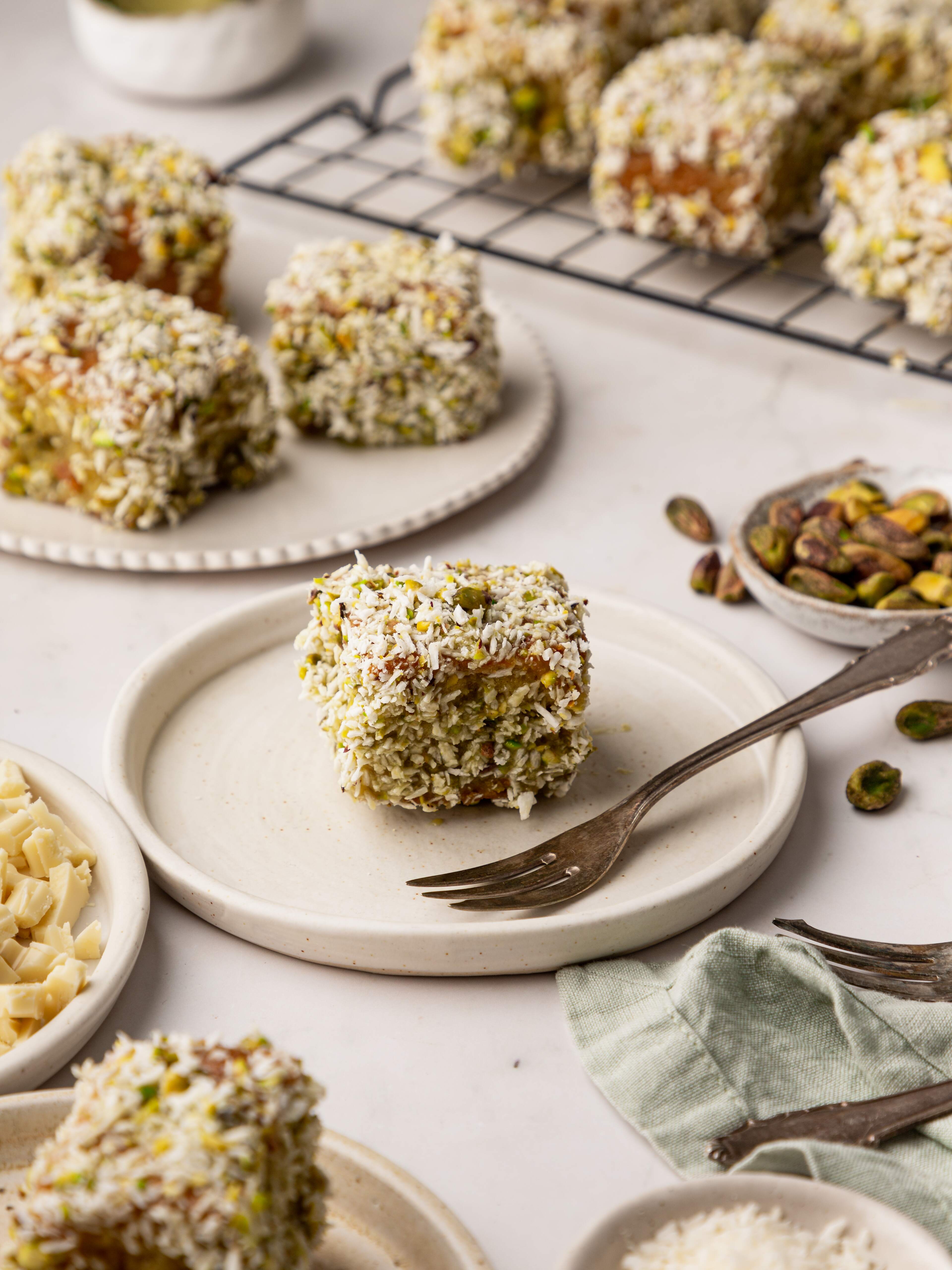 White chocolate Lamingtons